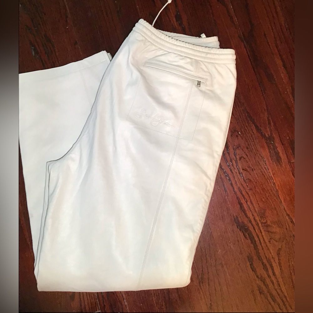 Sean John vintage womens cream genuine leather drawstring pants size XXL